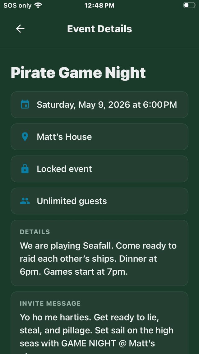 Create event screen