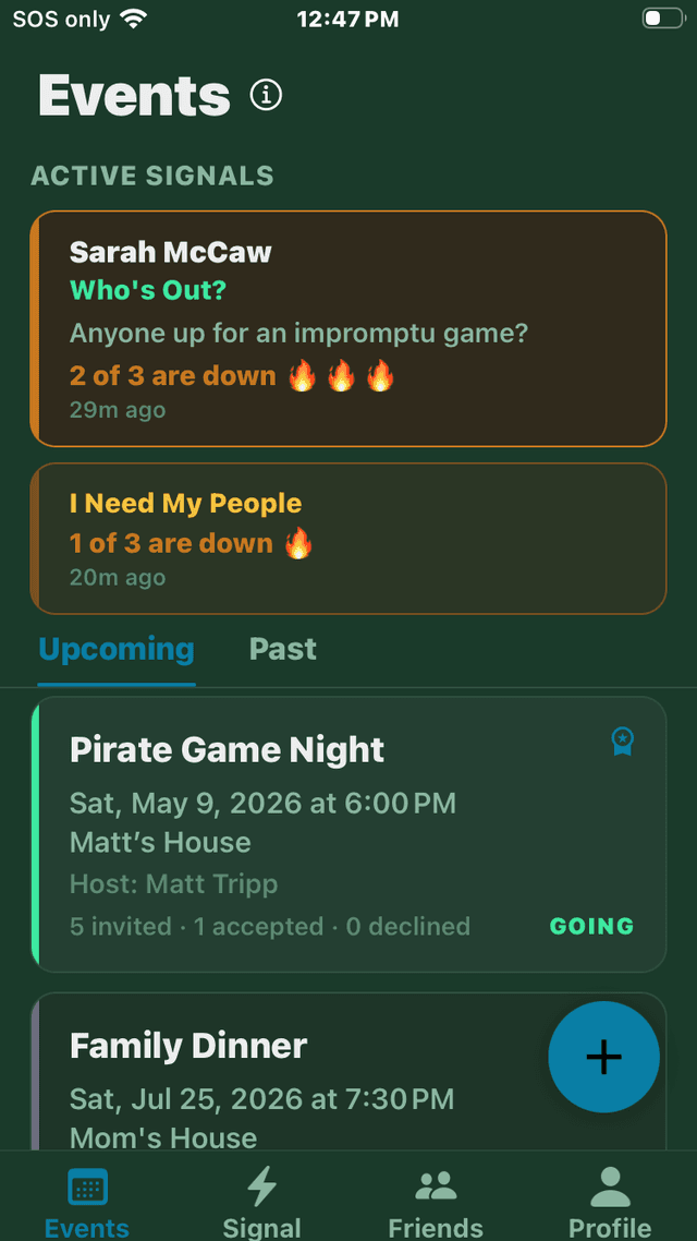Event RSVPs screen